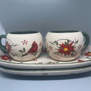 Temptations Winter Whimsy 2 Serving Platters With 2 Mugs 4 Piece Set NWOT